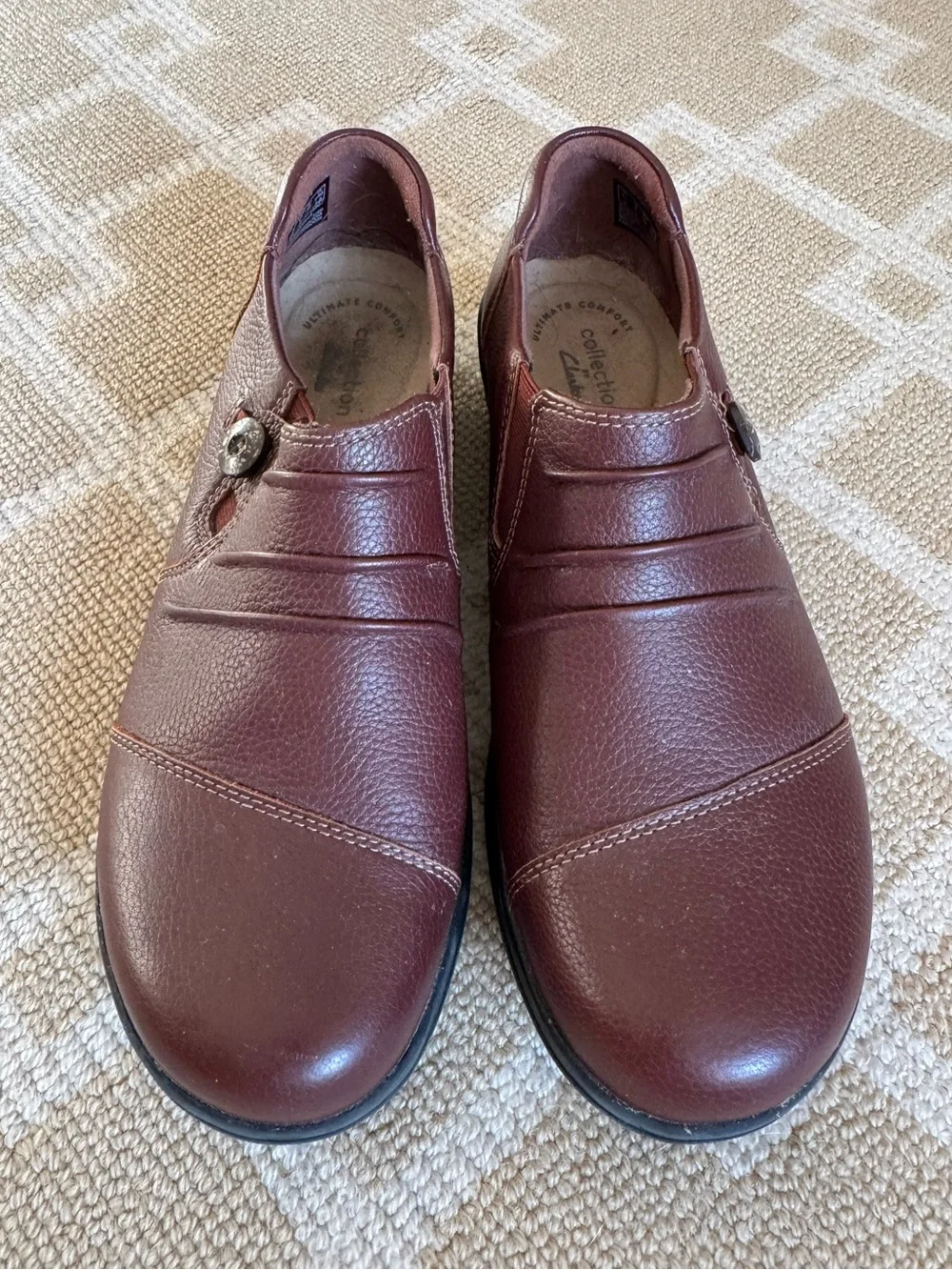 Clarks Collection Leather Comfort Loafers Brown Slip On Shoes Size 8